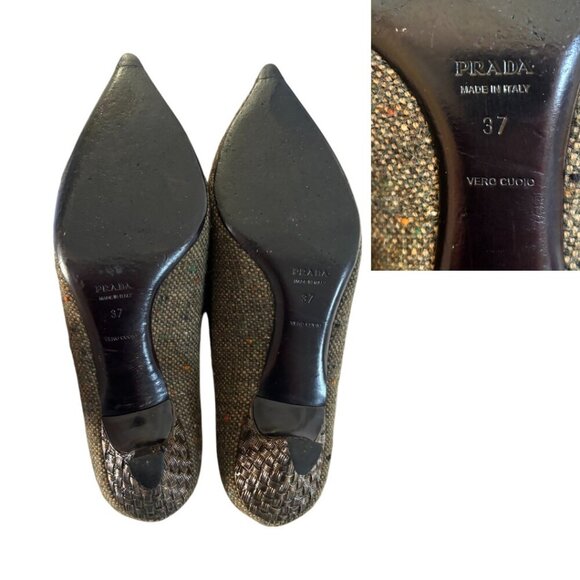 vtg. y2k 2000's Prada Jeweled Brown Pointed toe kitten Heels size US 7/37 - Picture 7 of 7